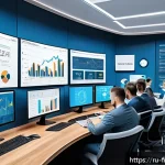 Home 23 디지털 자산 관련 법규 - A modern Russian fintech office interior with professionals registering digital asset companies on m...