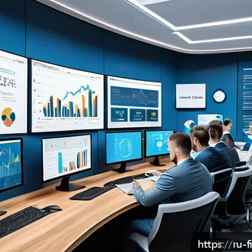 Home 17 디지털 자산 관련 법규 - A modern Russian fintech office interior with professionals registering digital asset companies on m...