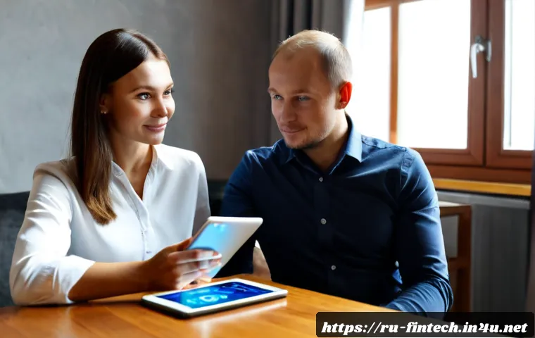 블록체인 기반 금융 서비스 - Photorealistic modern financial consultation in a Moscow apartment, a Russian couple reviewing a sec...